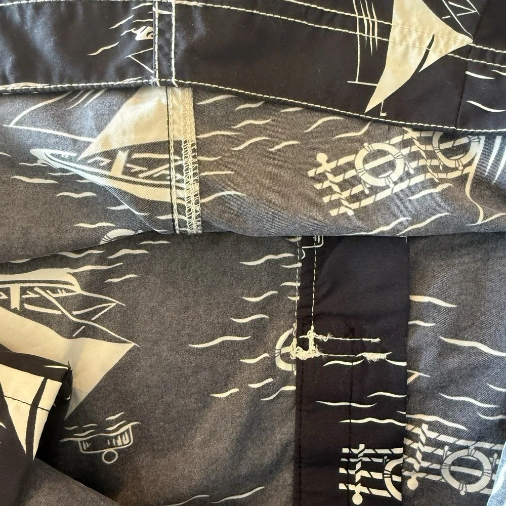 Ralph Lauren Polo Mens 36 Navy Nautical Swim Trunks Board Shorts‎ Sailboats Surf